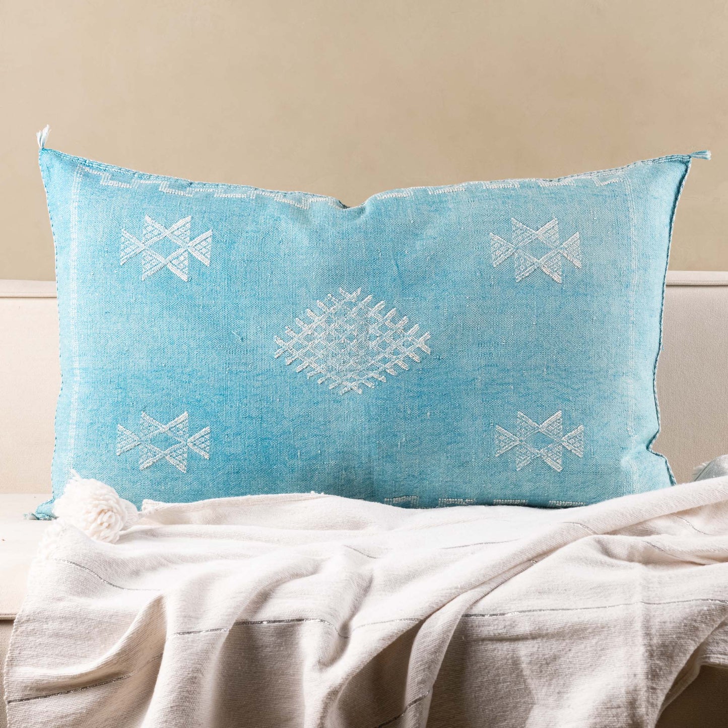 Agafay Souk Azure Cactus Silk Pillow