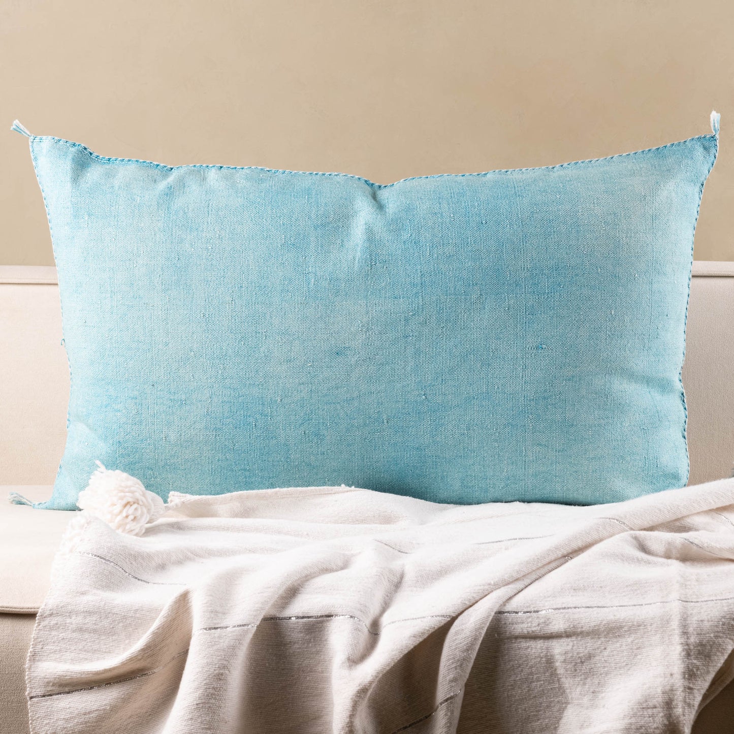 Agafay Souk Azure Cactus Silk Pillow