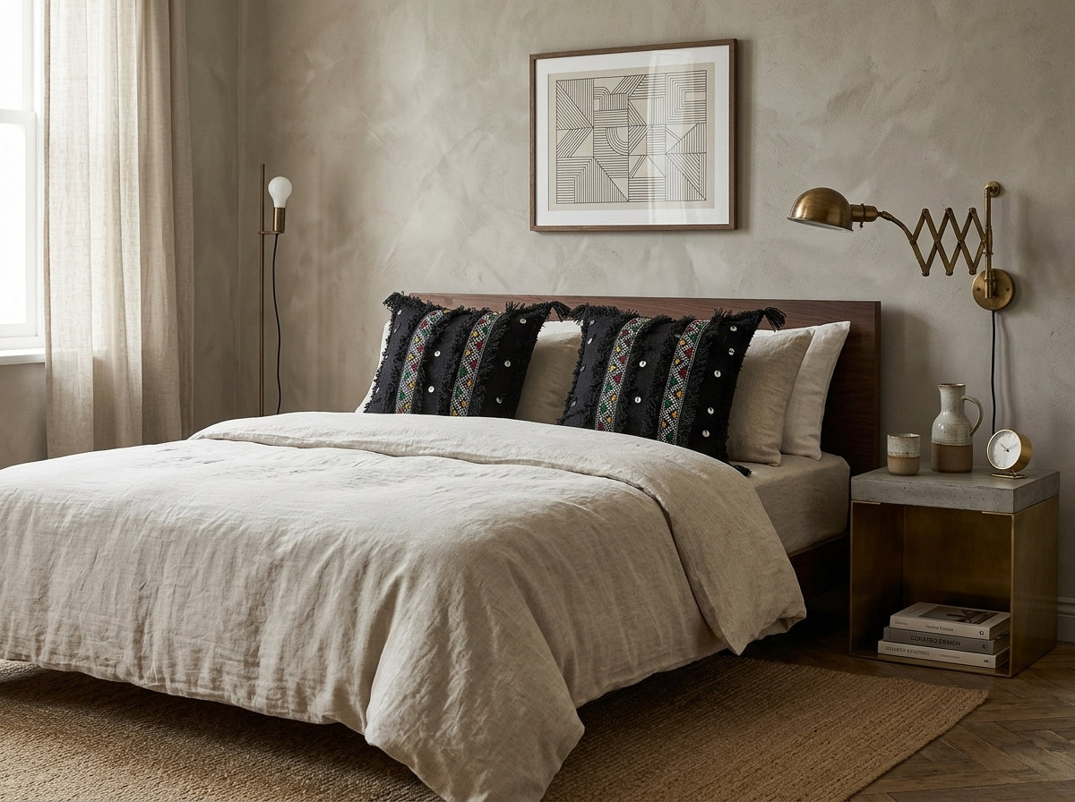 Black Handira Pillow Cover