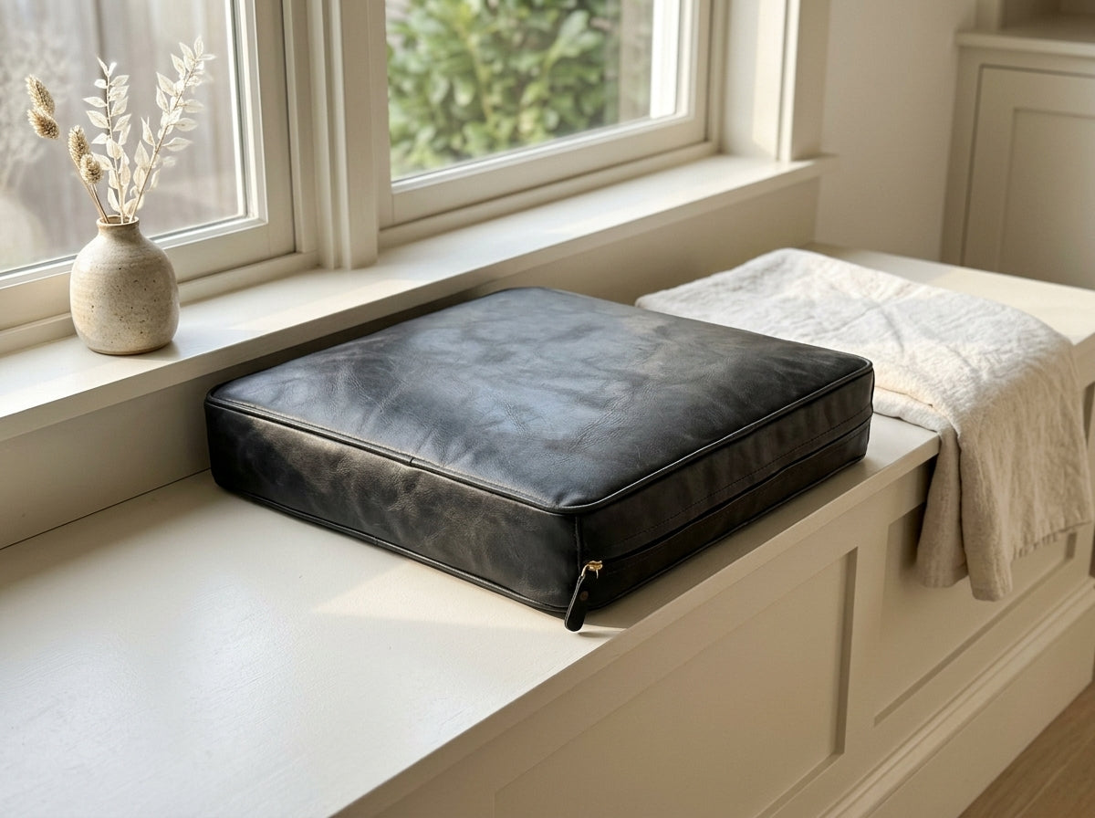 Agafay Souk Black Square Smooth Leather Chair Pad