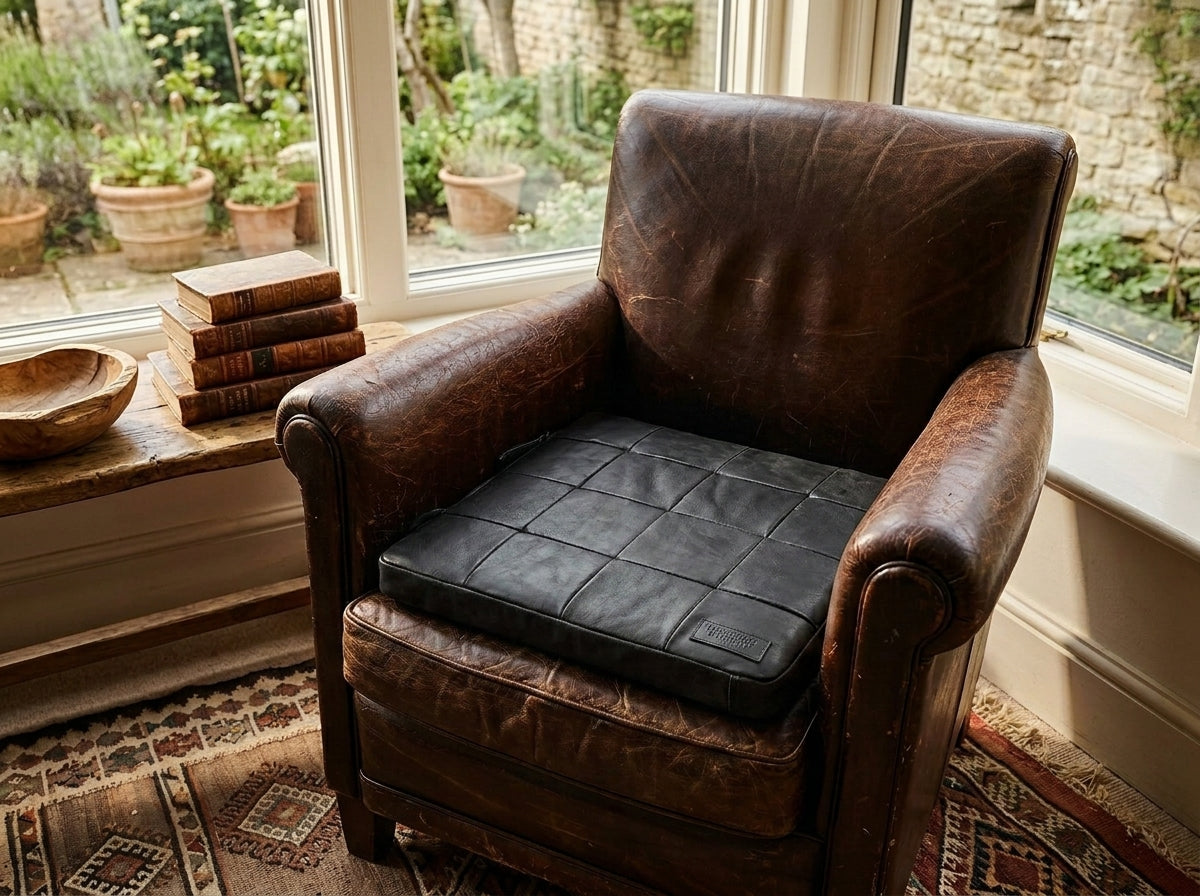 Agafay Souk Black Square Woven Leather Chair Pad