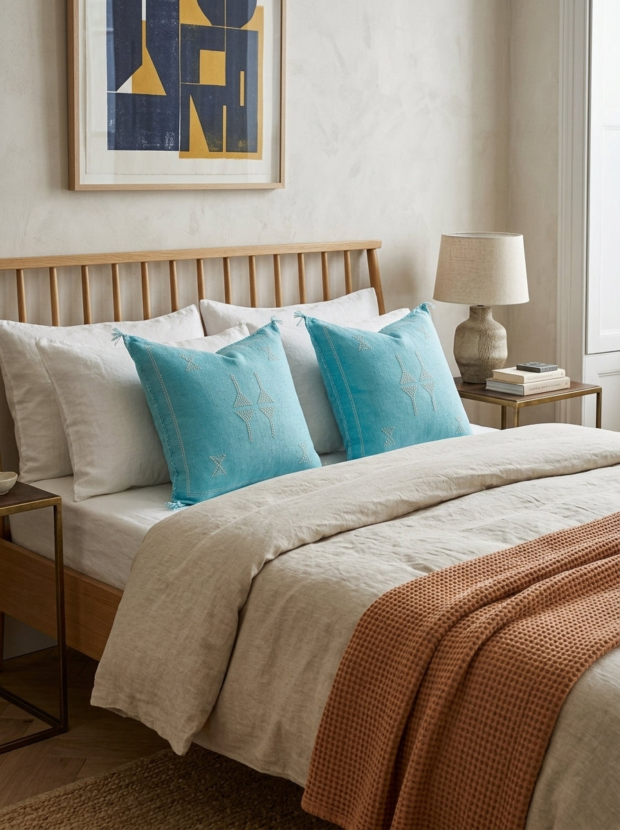 Agafay Souk Blue Cactus Silk Pillow