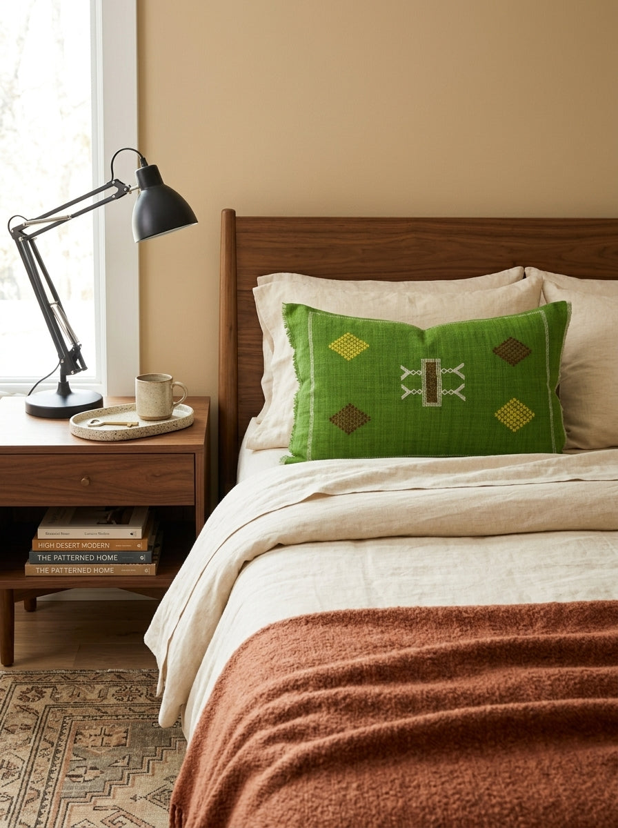 Agafay Souk Bright Olive Cactus Silk Lumbar Pillow
