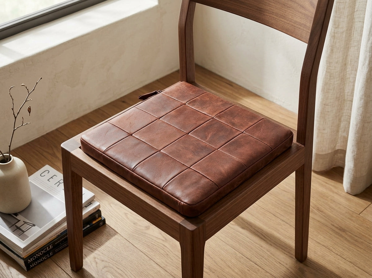 Agafay Souk Brown Square Woven Leather Chair Pad