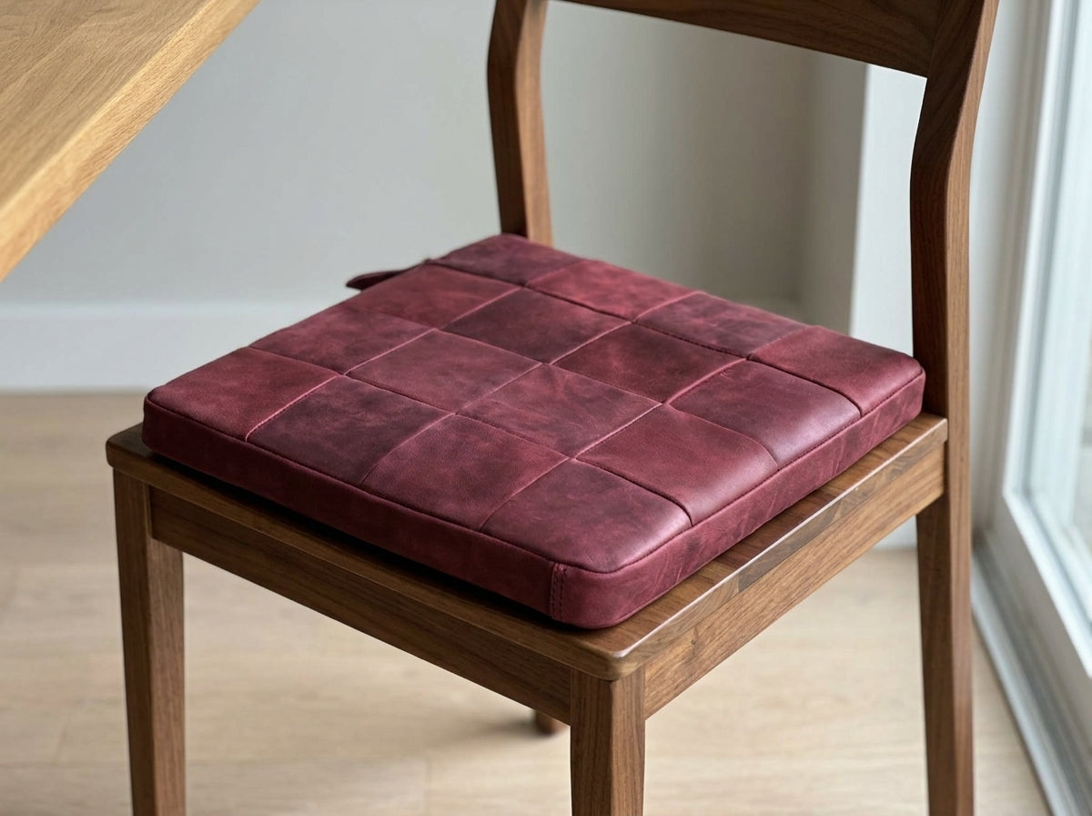Agafay Souk Burgundy Square Woven Leather Chair Pad