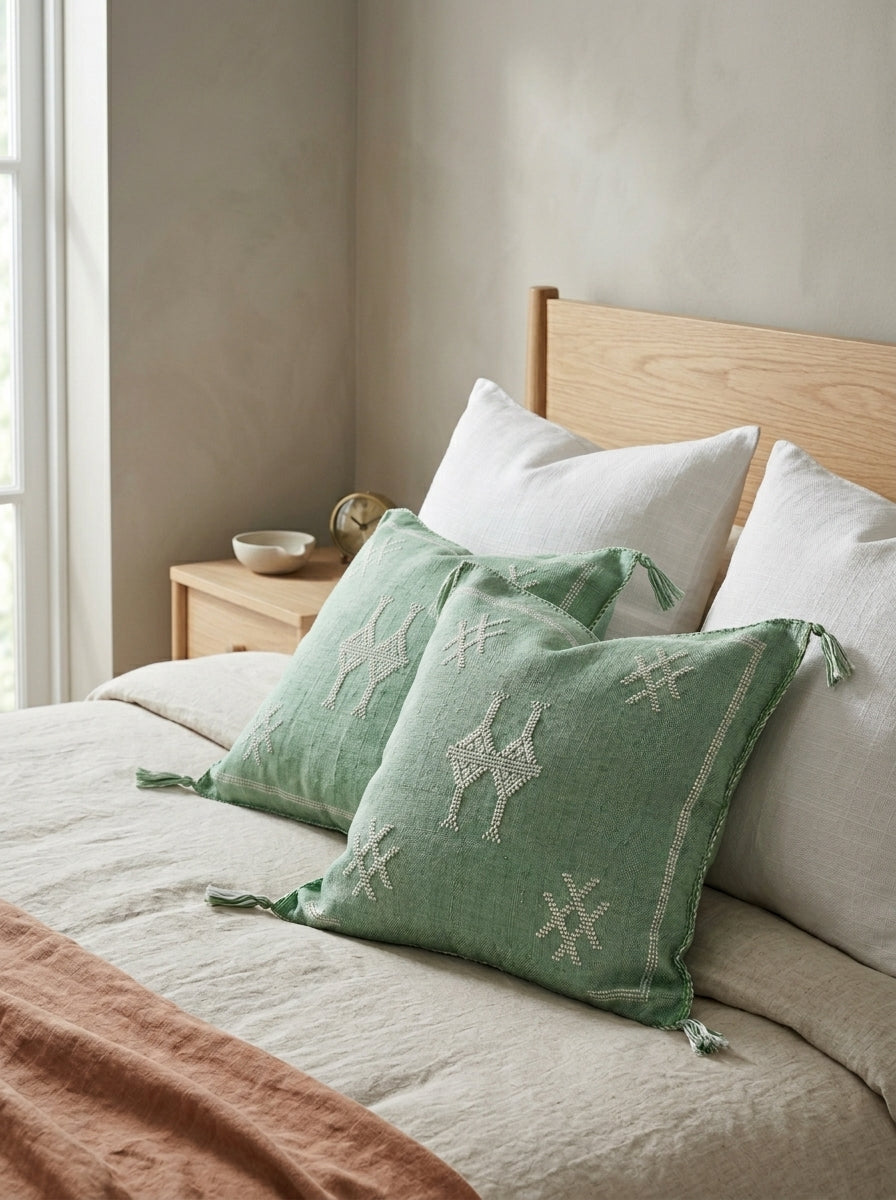 Agafay Souk Cactus Silk Pillow – Mint Oasis