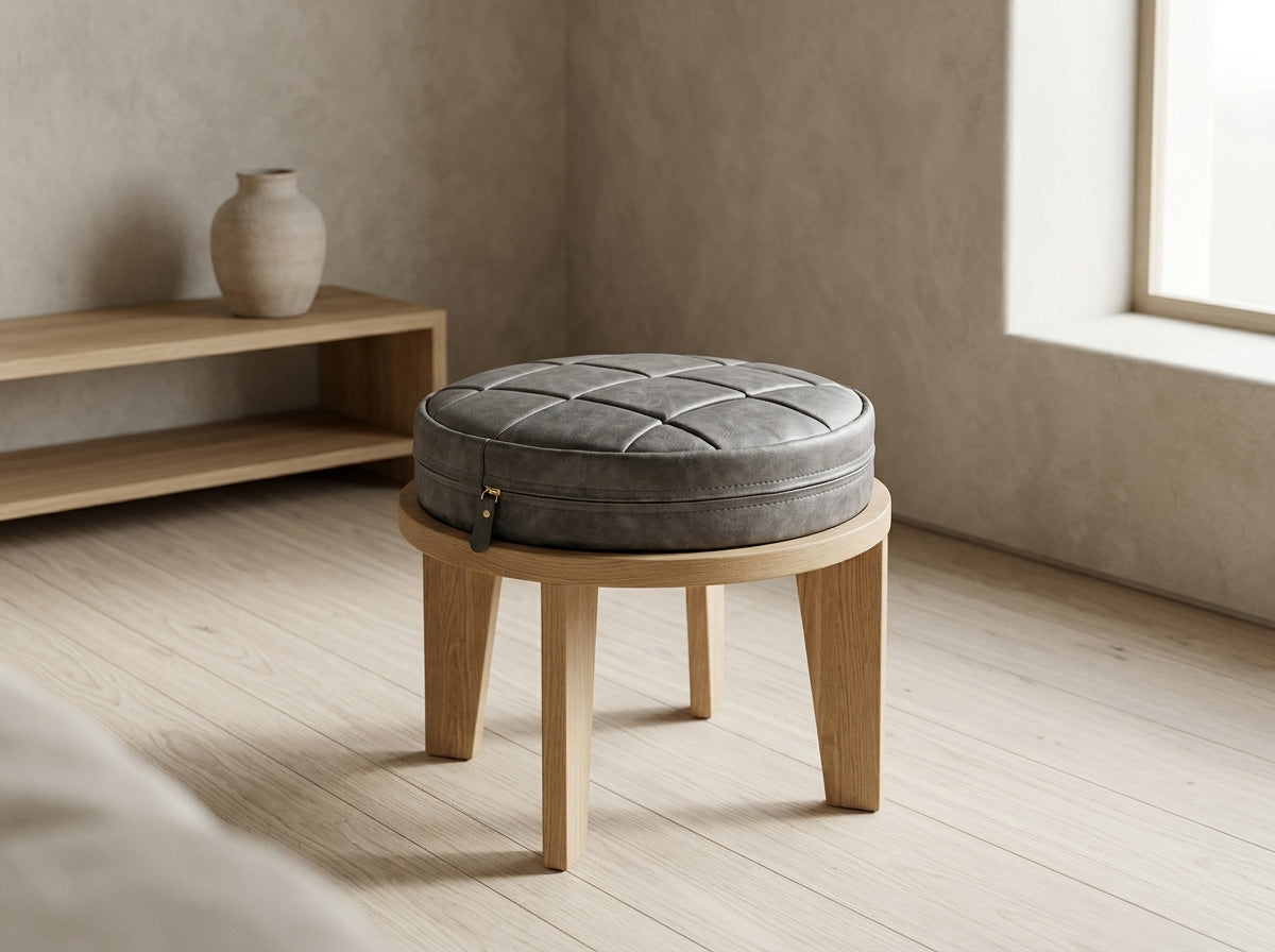 Agafay Souk Charcoal Grey Woven Leather Chair Pad