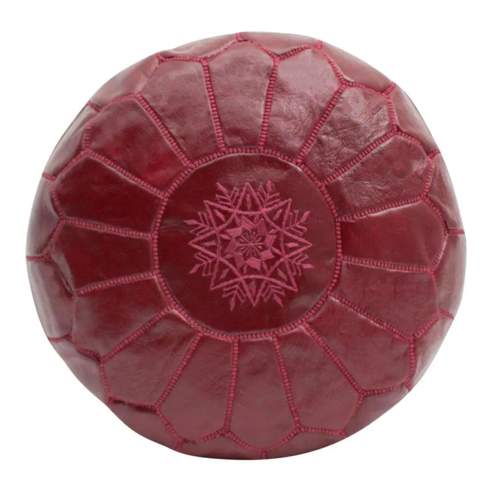 Deep Red Moroccan Leather Ottoman Pouffe