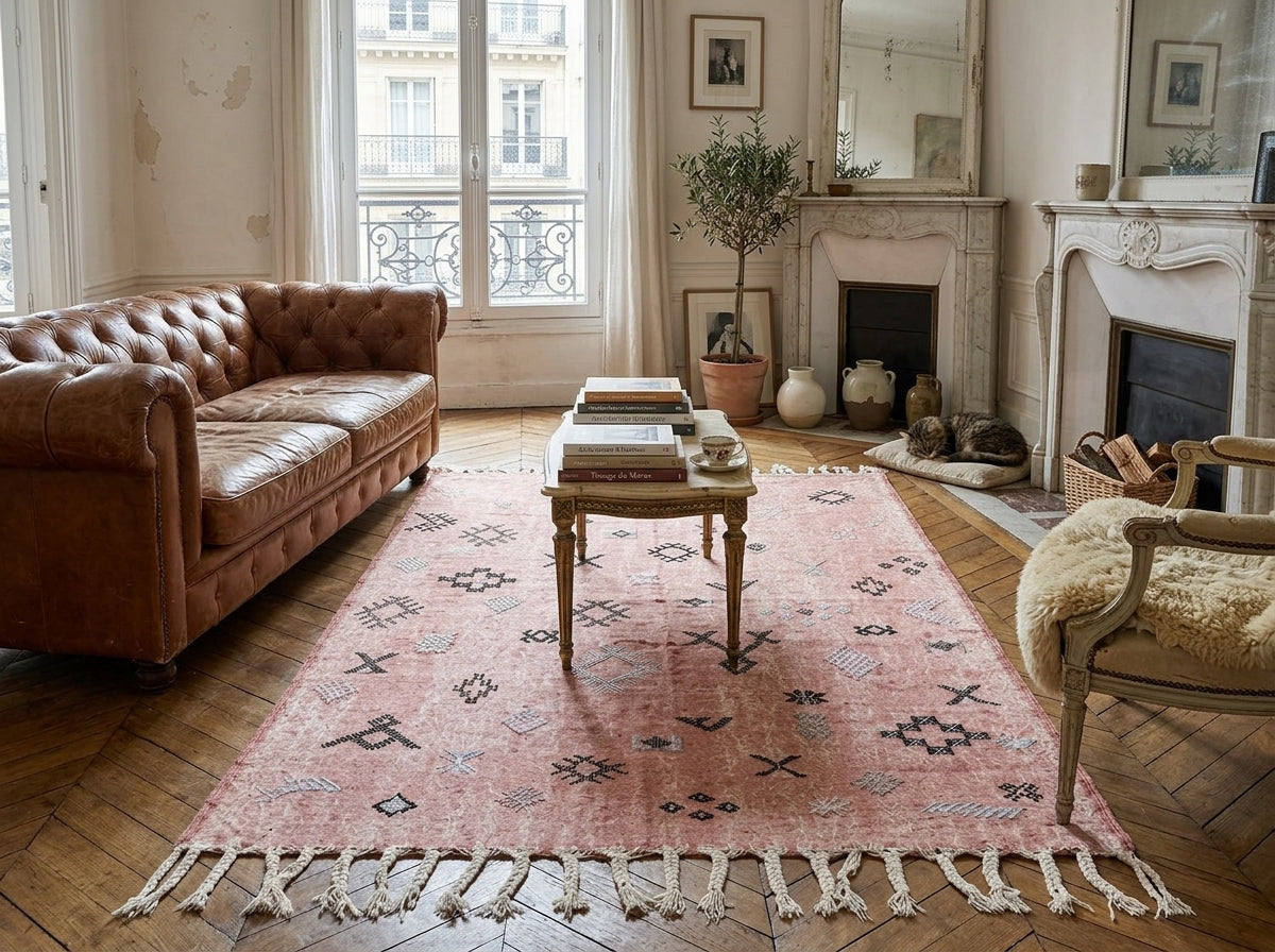 Agafay Souk Faded Blush Geometric Cactus Rug