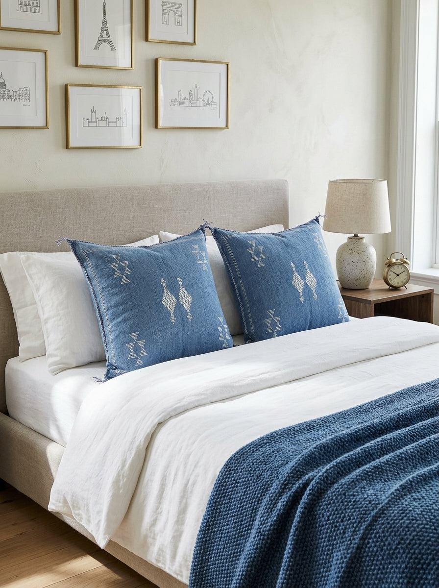 Agafay Souk Indigo Cactus Silk Pillow