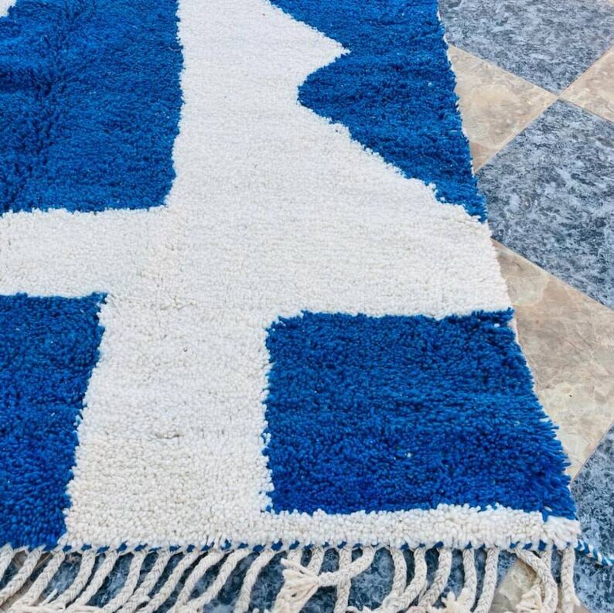 Agafay Souk Indigo Geometry Beni Ouarain Rug