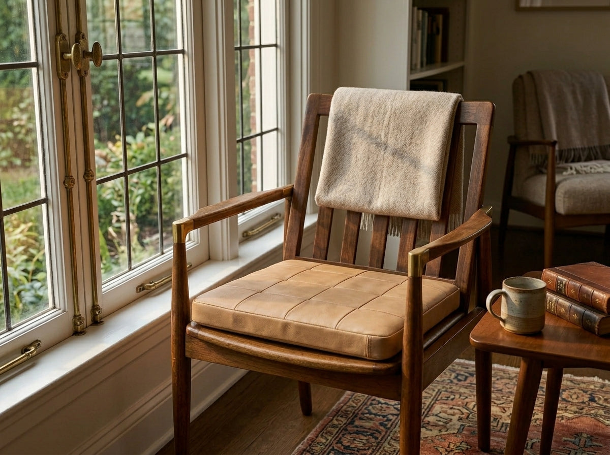 Agafay Souk Natural Tan Square Woven Leather Chair Pad