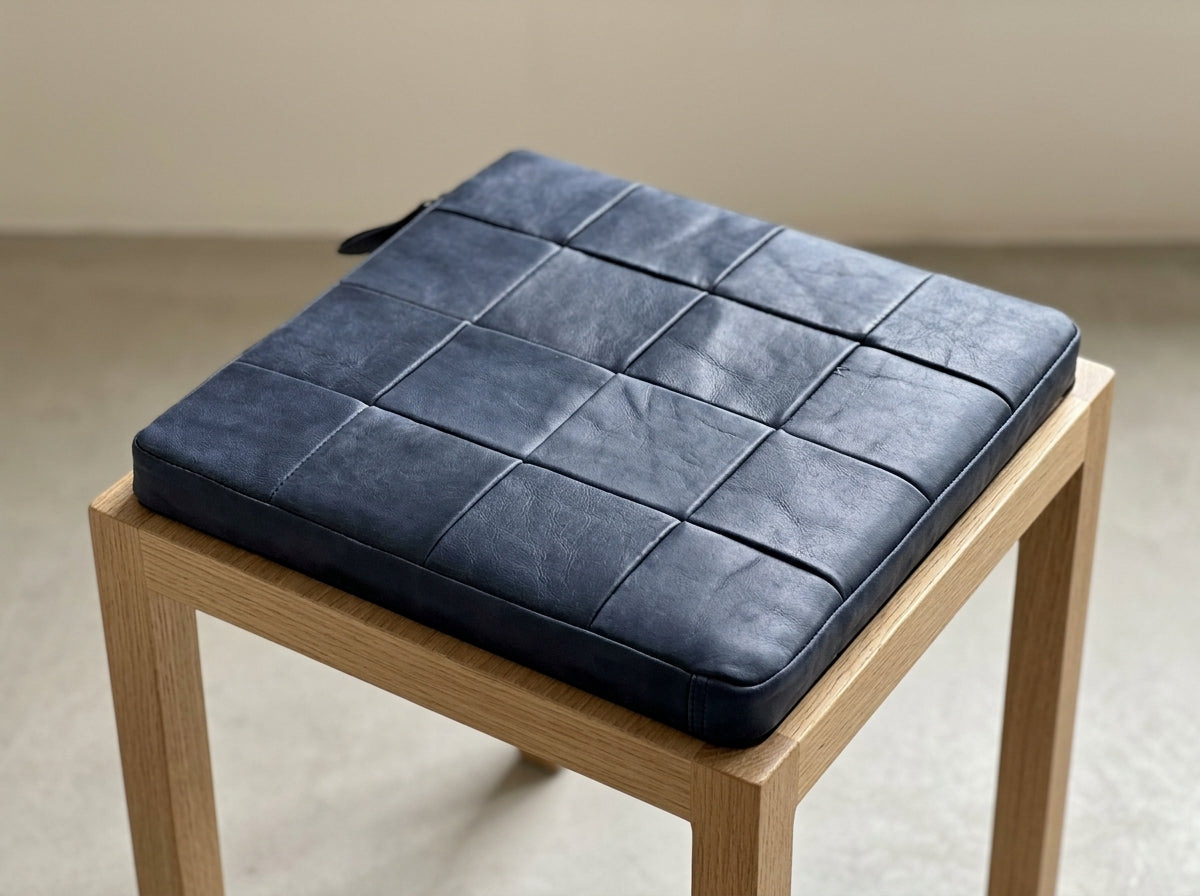 Agafay Souk Navy Blue Square Woven Leather Chair Pad