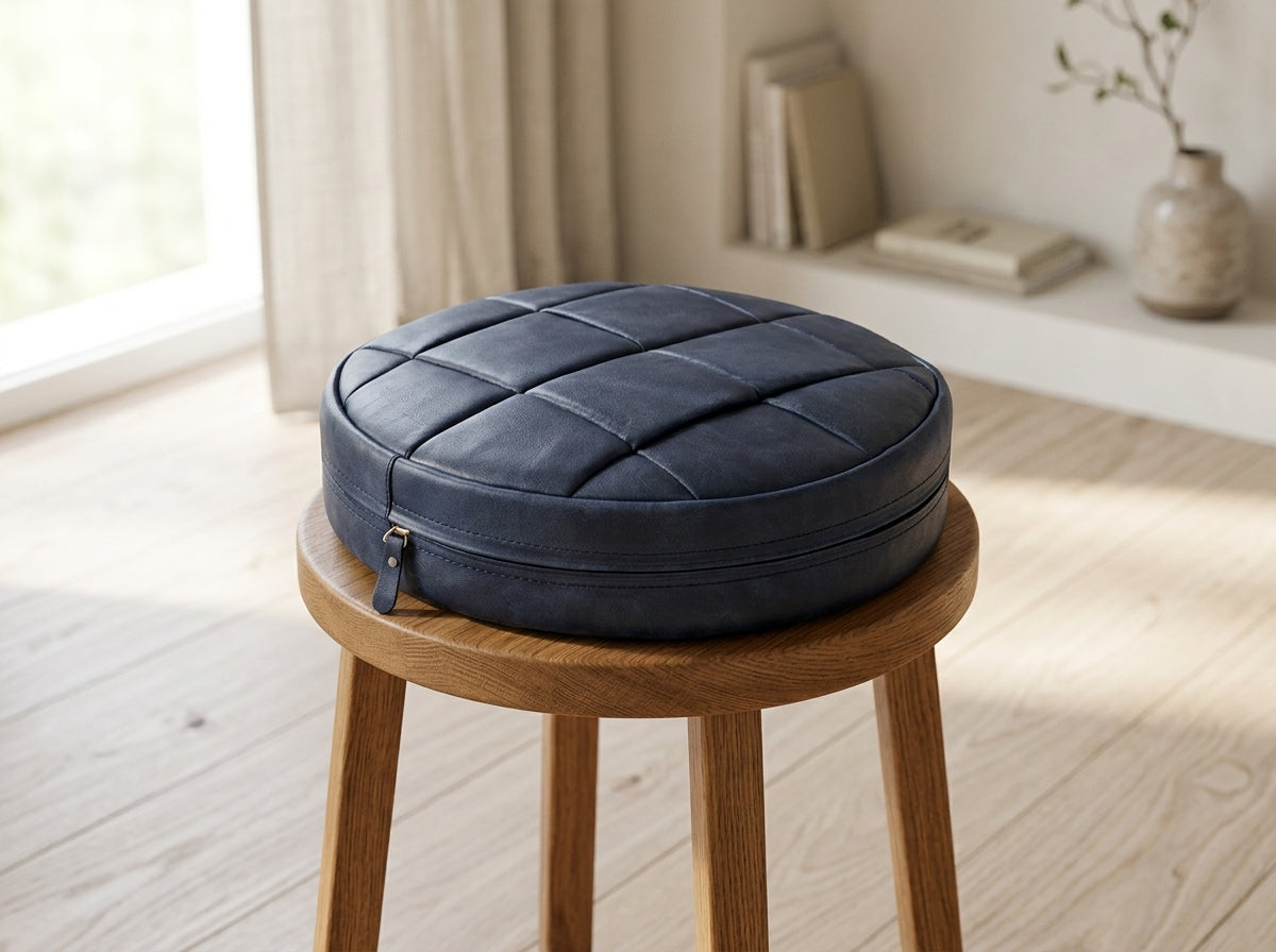 Agafay Souk Navy Blue Woven Leather Chair Pad