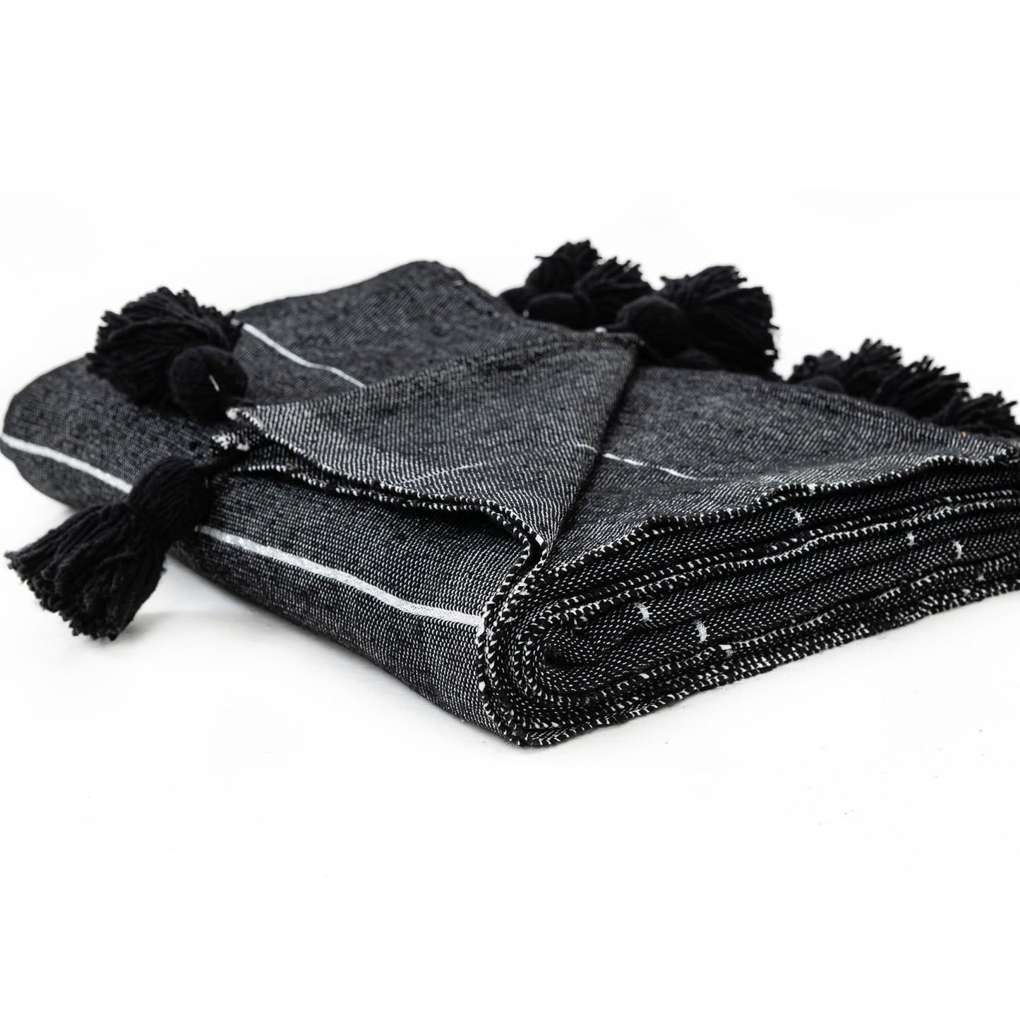 Agafay Souk Pom Pom Blanket Black
