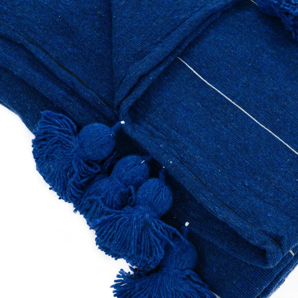 Agafay Souk Pom Pom Blanket Blue