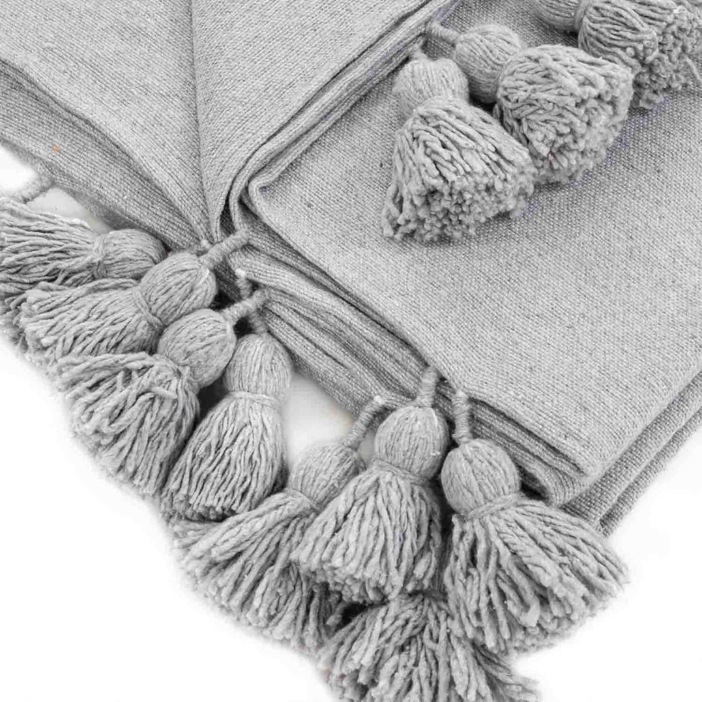 Agafay Souk Pom Pom Blanket Light Grey