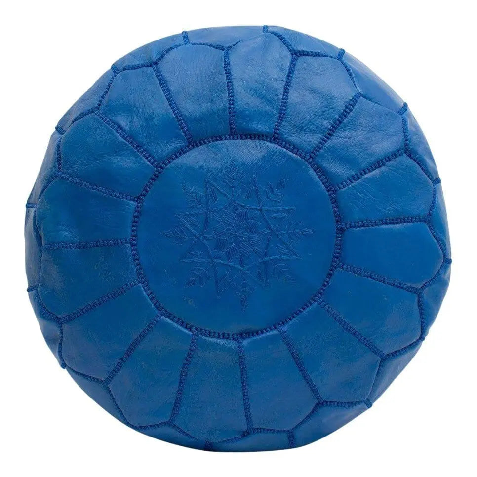 Royal Blue Moroccan Leather Ottoman Pouffe