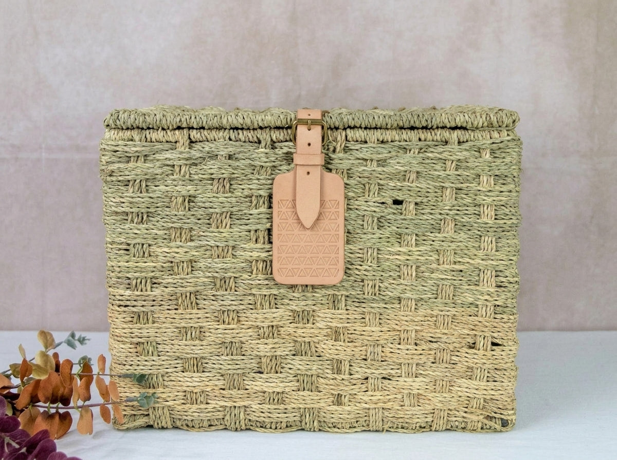 Agafay Souk Woven Storage Basket with Leather Buckle