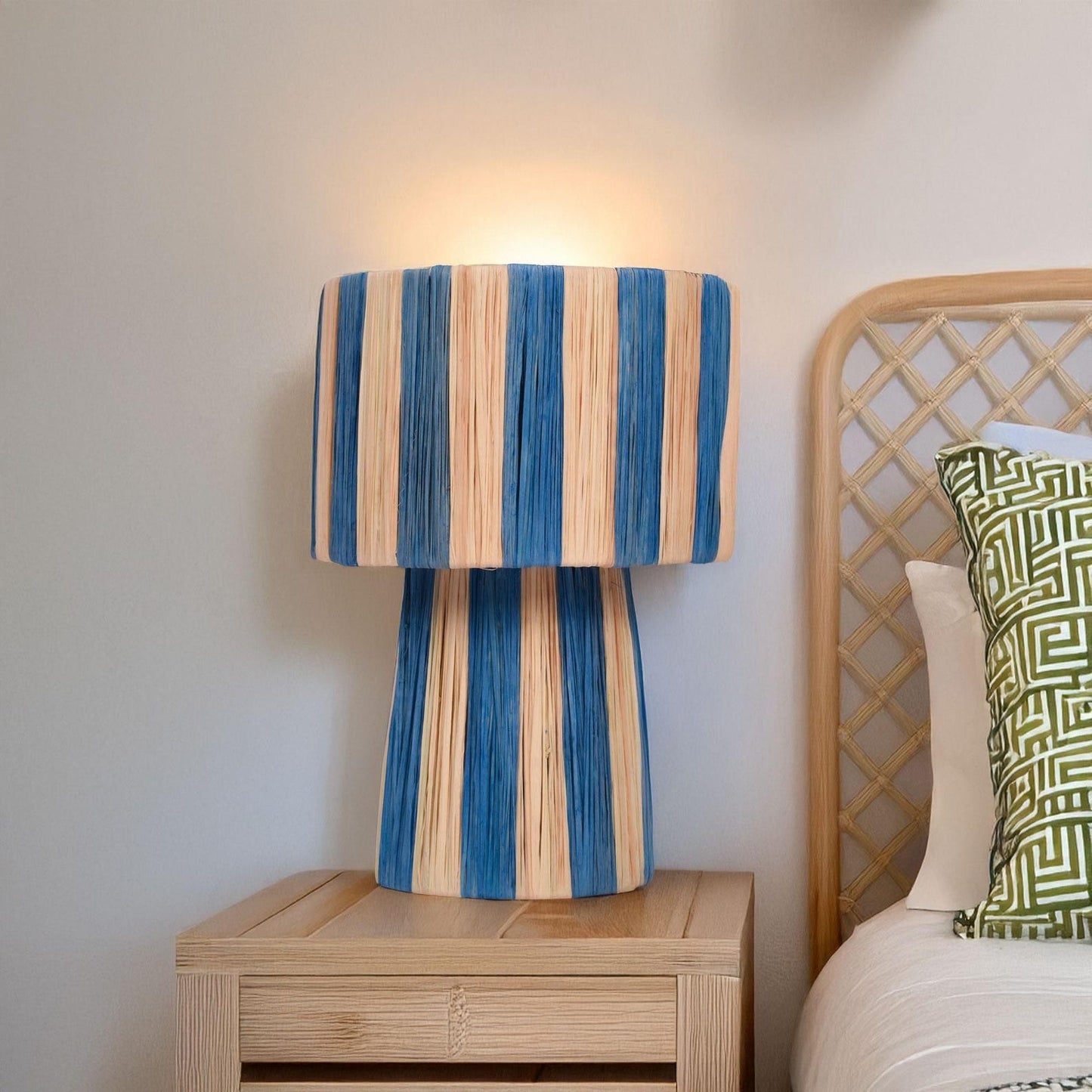 Agafay Souk Azure Stripe Raffia Lamp
