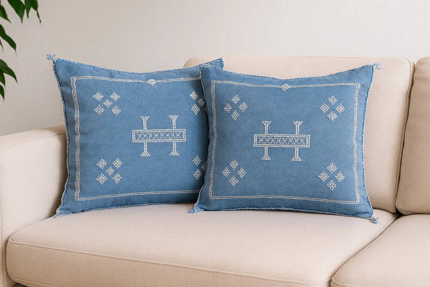 Agafay Souk Cactus Silk Pillow – Atlas Blue