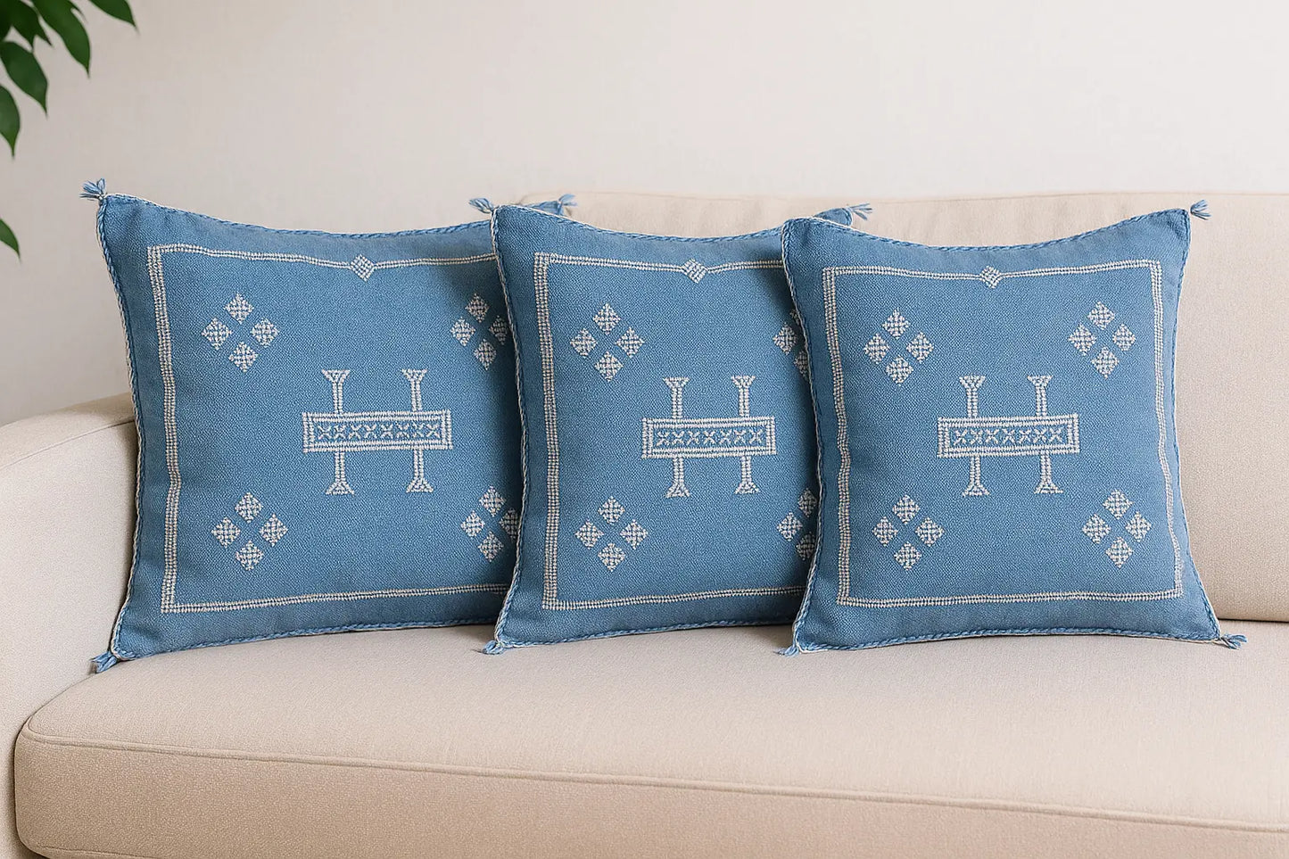 Agafay Souk Cactus Silk Pillow – Atlas Blue