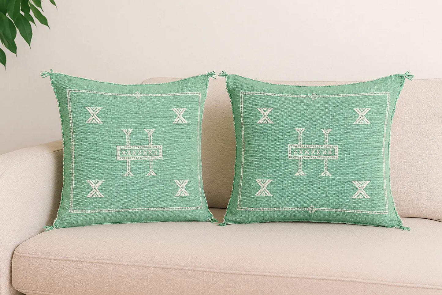 Agafay Souk Cactus Silk Pillow – Mint Oasis