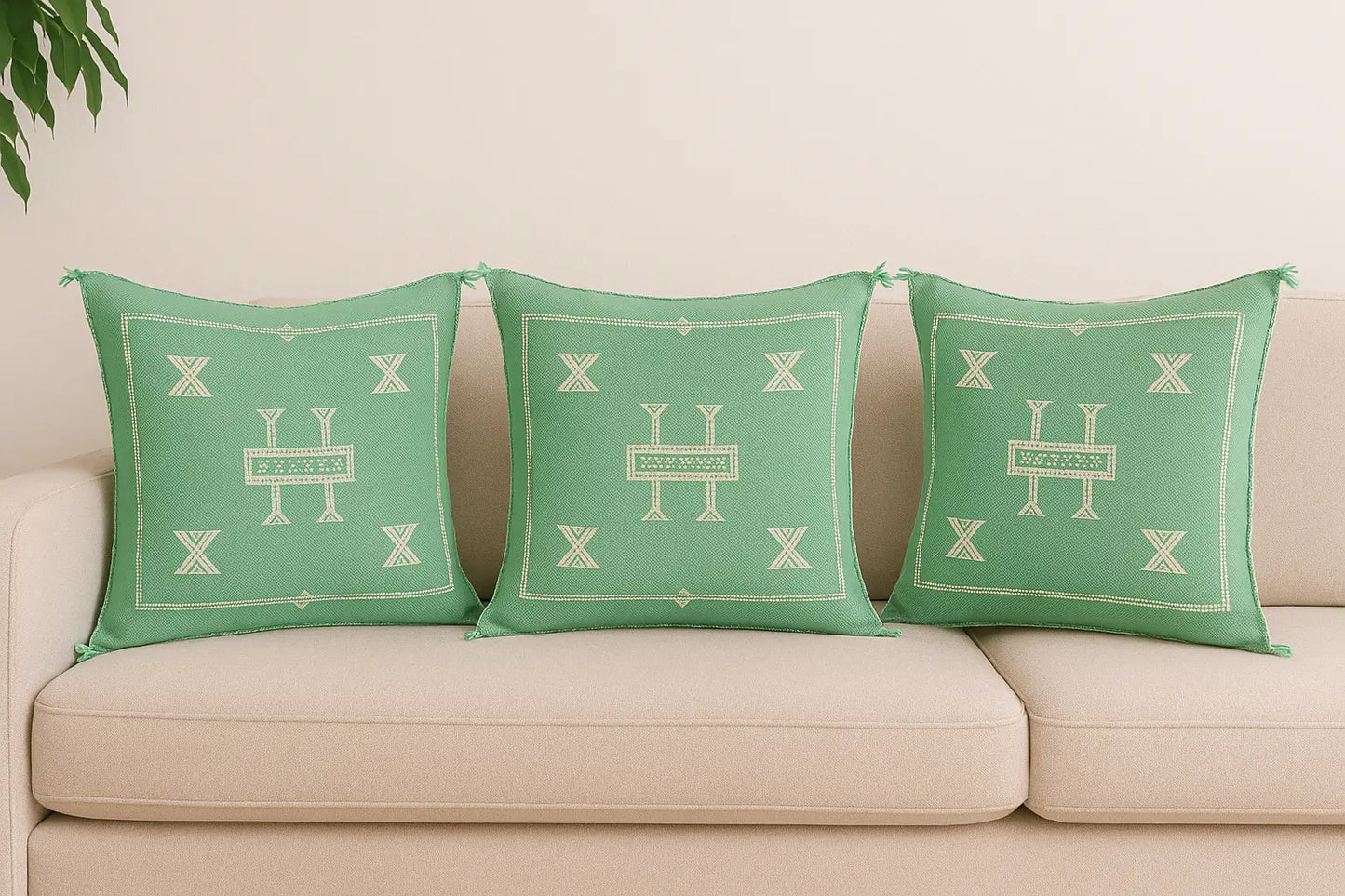 Agafay Souk Cactus Silk Pillow – Mint Oasis