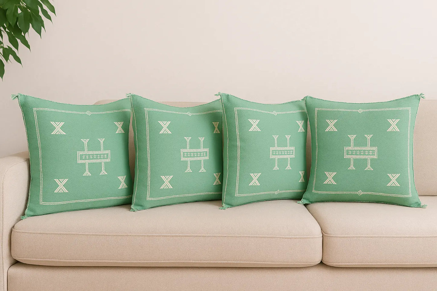 Agafay Souk Cactus Silk Pillow – Mint Oasis