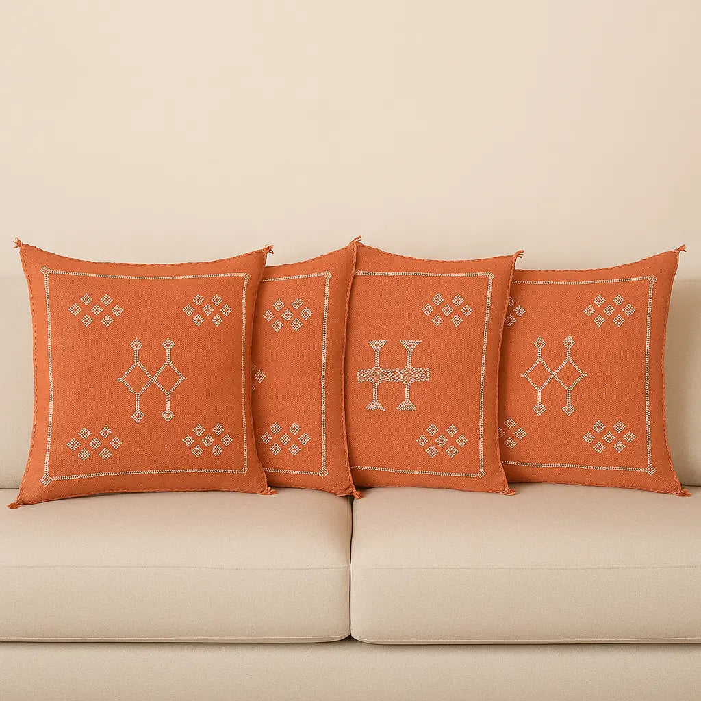 Agafay Souk Cactus Silk Pillow – Sunset Ochre