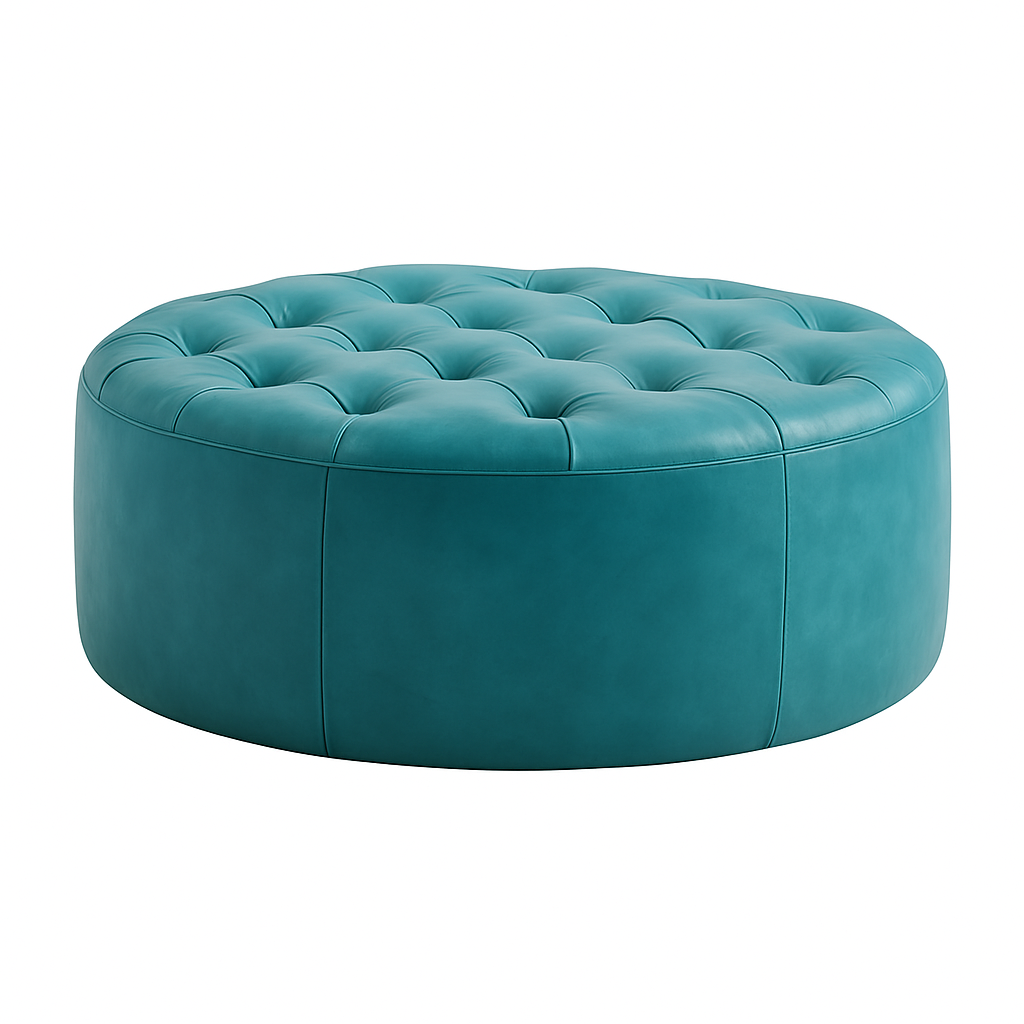 Casbah Teal Round Moroccan Leather Ottoman