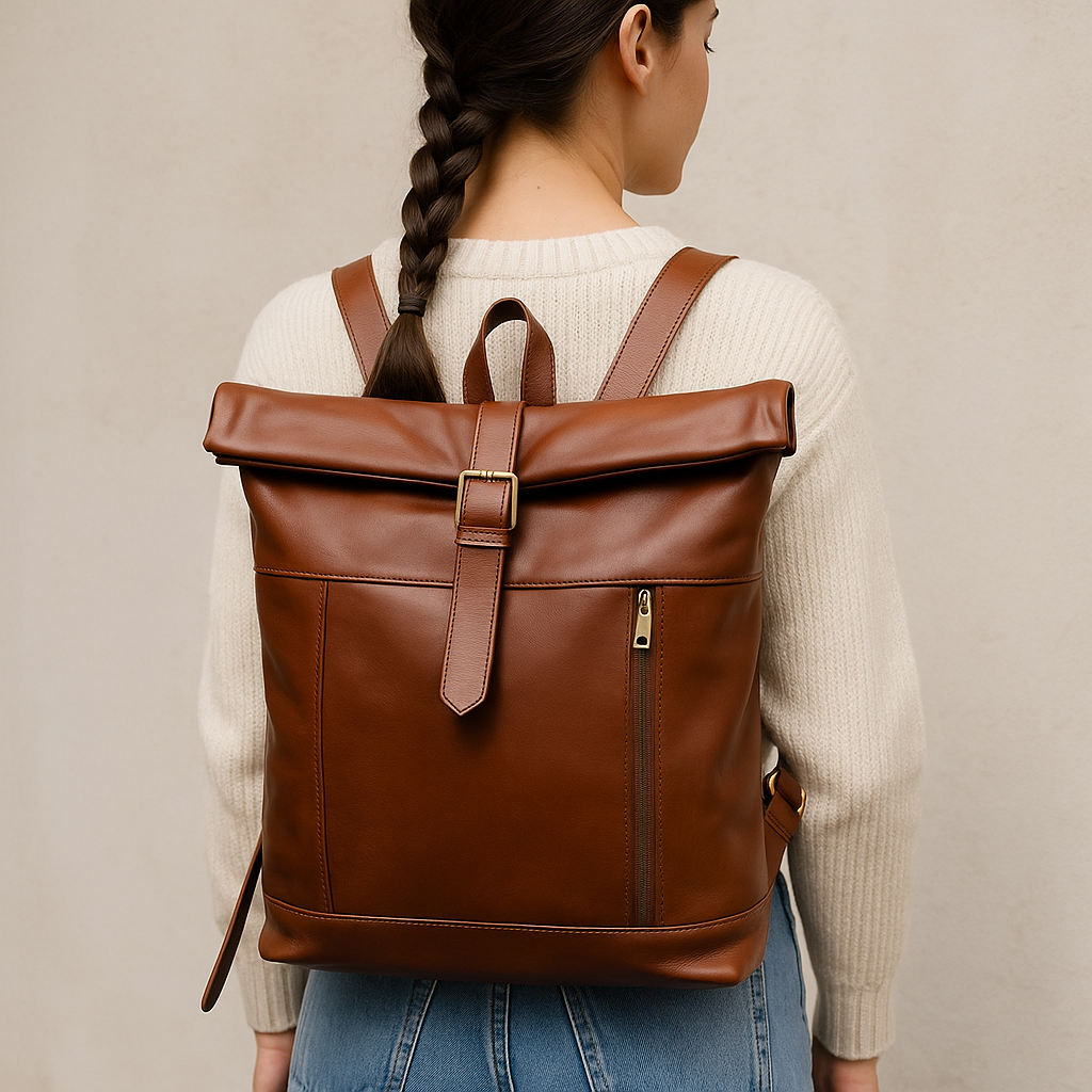 Agafay Souk Nomad Leather Rolltop Backpack