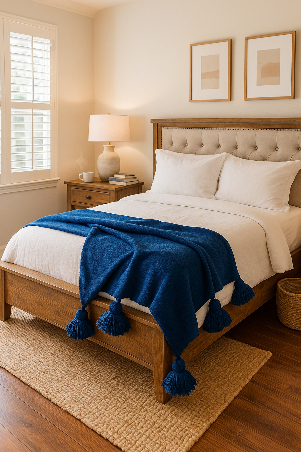 Agafay Souk Pom Pom Blanket Blue