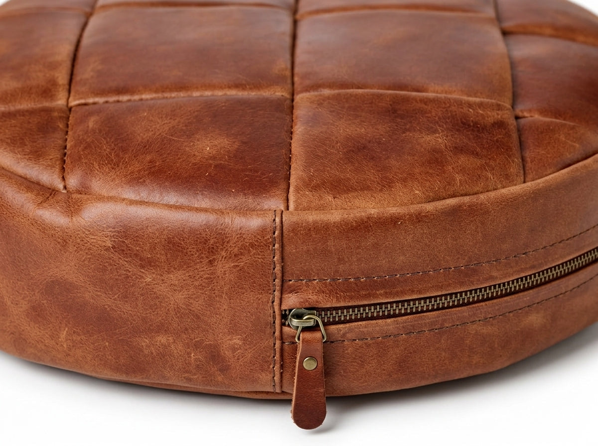 Agafay Souk Round Woven Leather Chair Pad