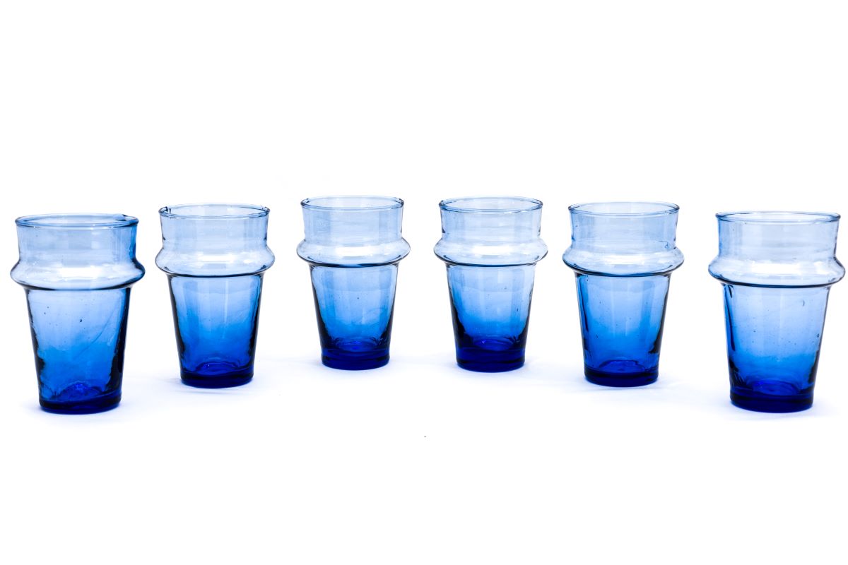 Agafay Souk Tea Glass Set – Moroccan Blue (6 Pieces)