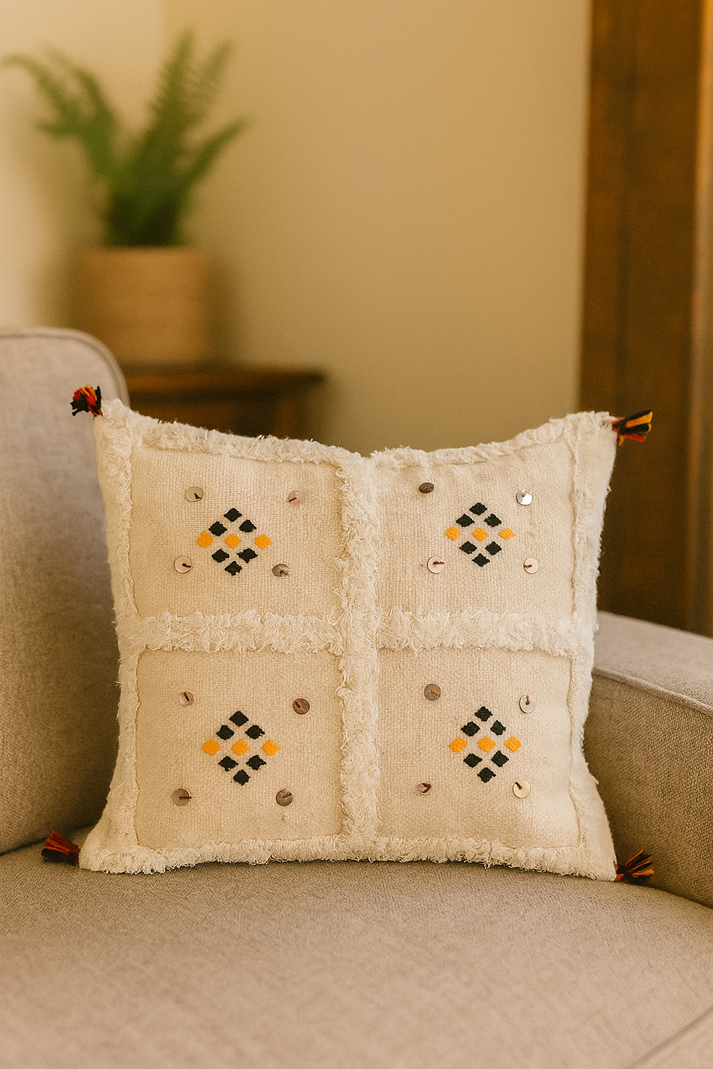 Ivory Handira Pillow Cover