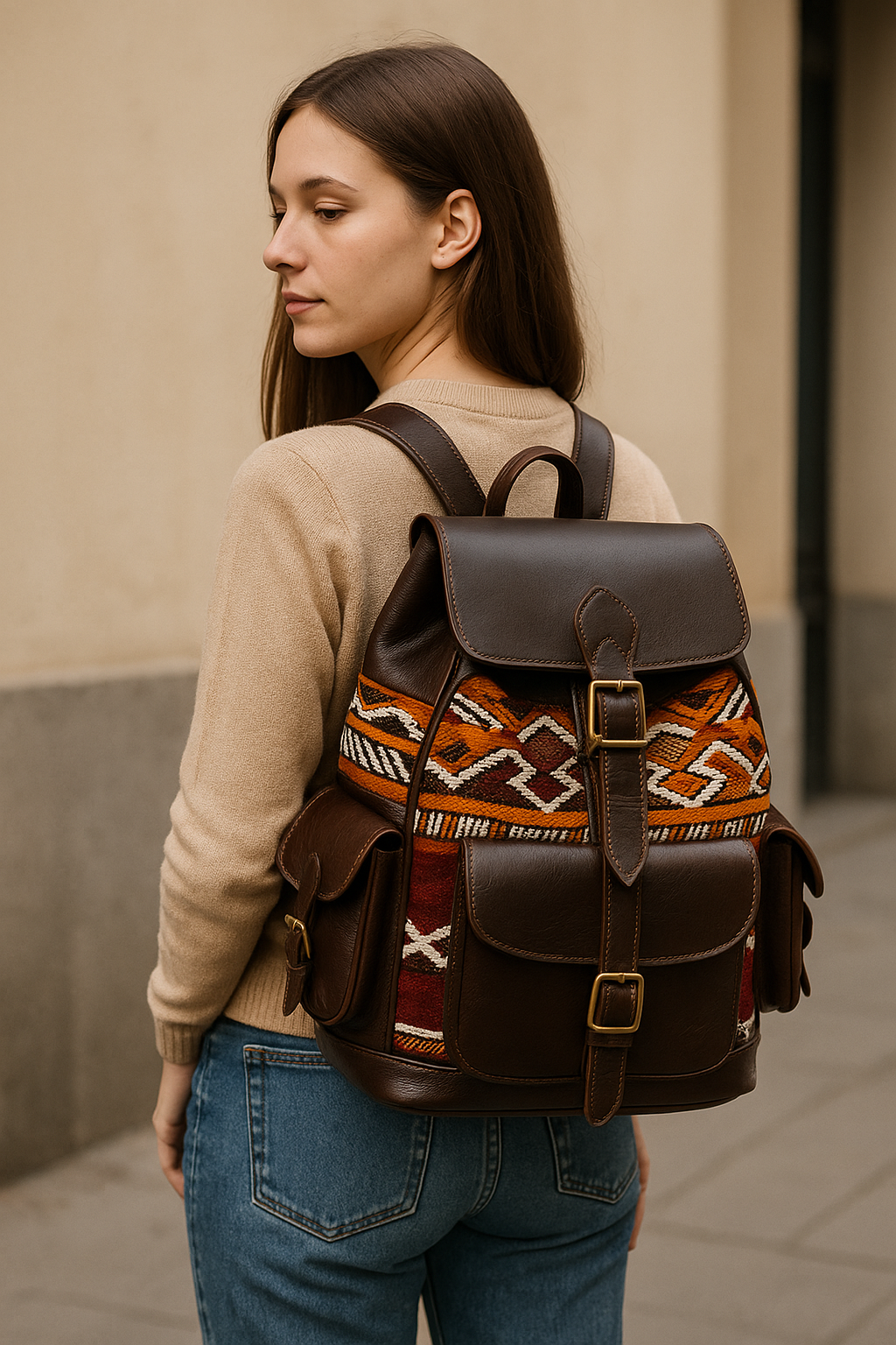 Agafay Souk Atlas Woven Leather Backpack
