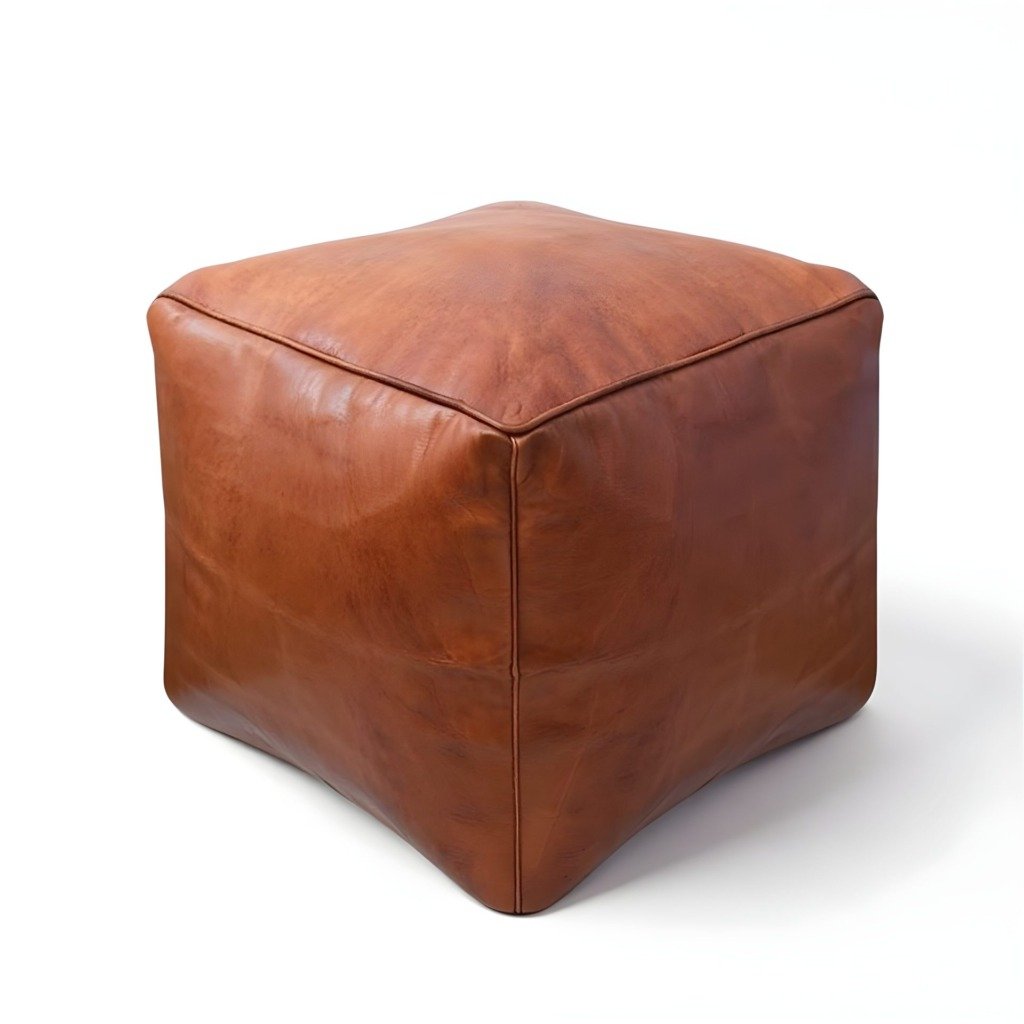 Amber Saddle Square Moroccan Leather Ottoman