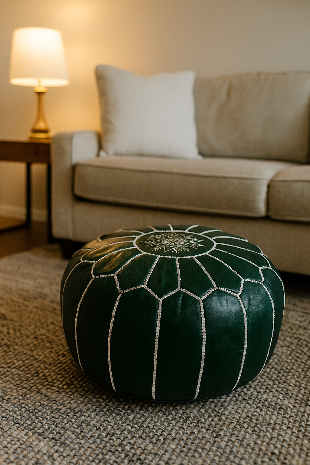 Atlas Evergreen Moroccan leather Ottoman Pouffe