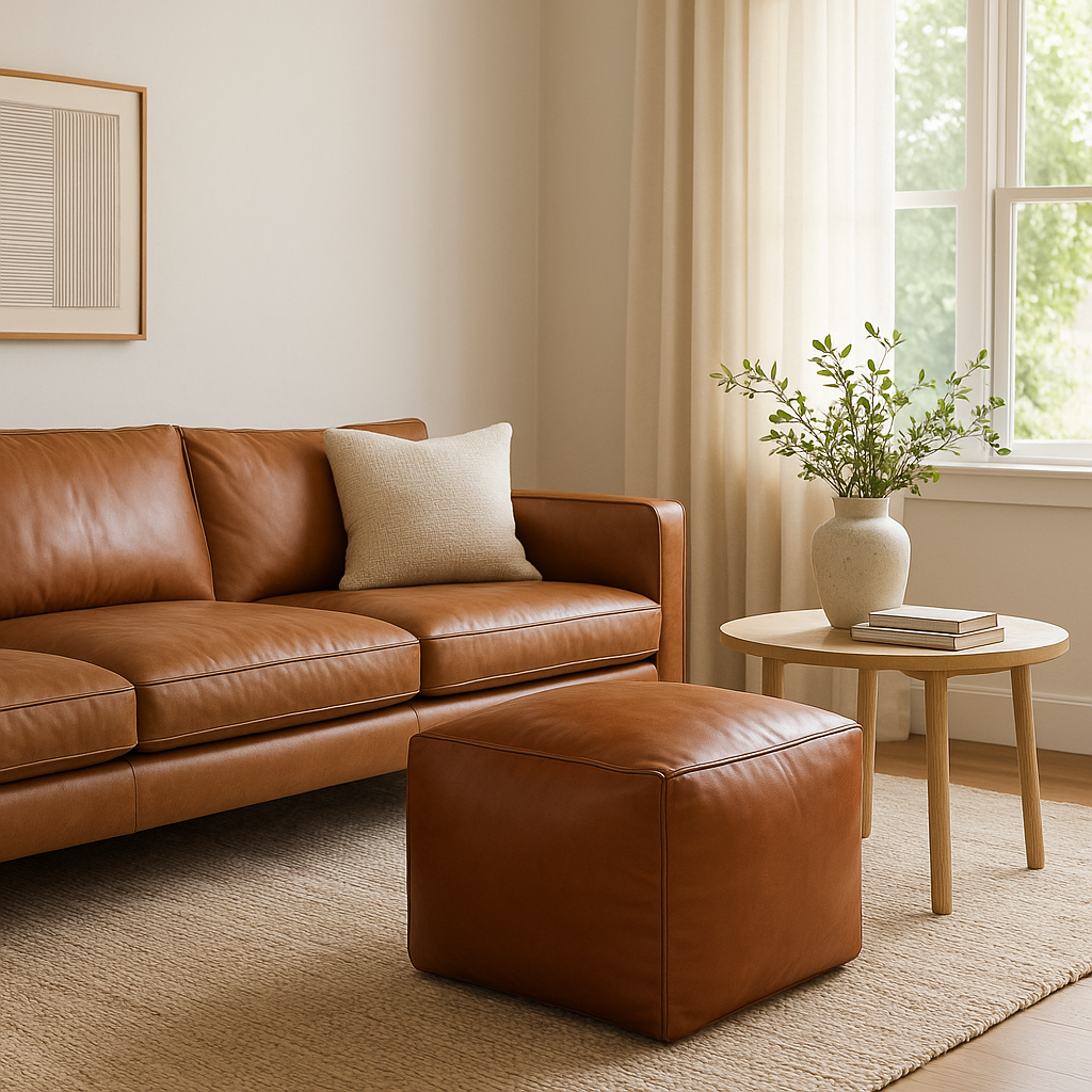 Atlas Square Moroccan Leather Ottoman