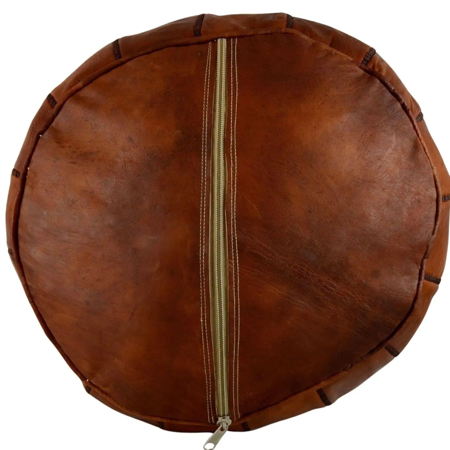 Brown and Black Moroccan Leather Ottoman Pouffe