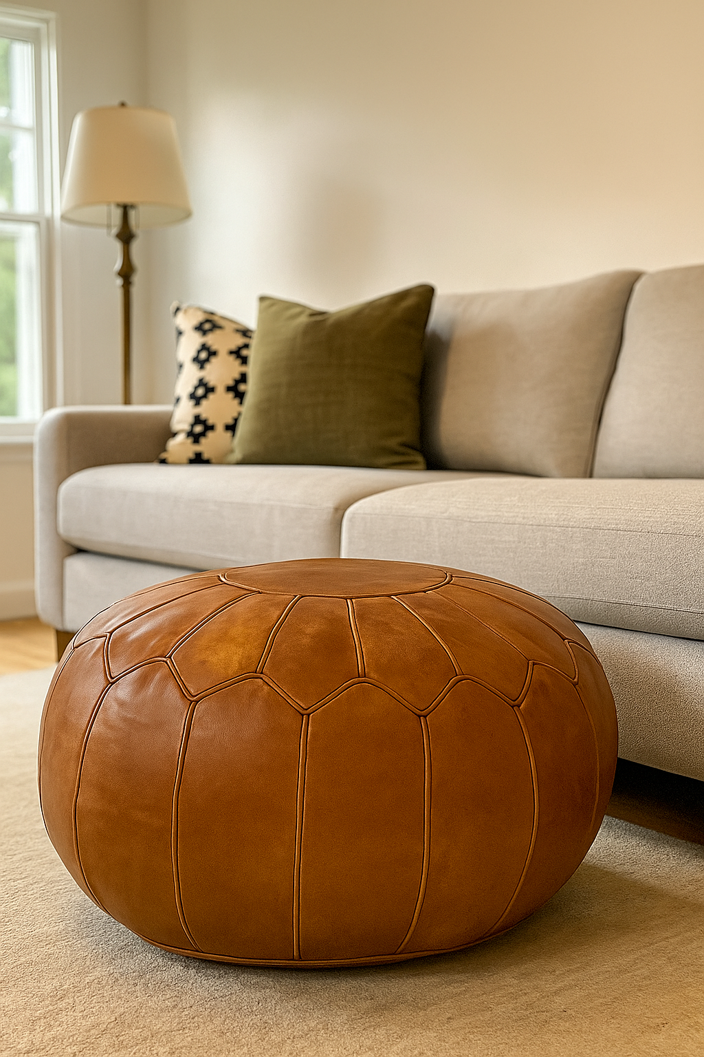 Desert Ember Moroccan leather Ottoman Pouffe