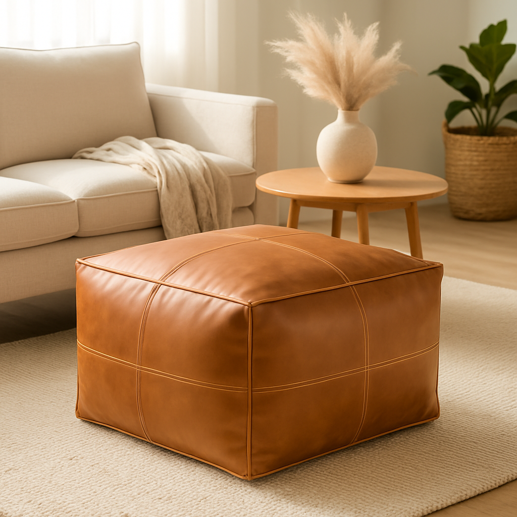 Desert Glow Square Moroccan Leather Ottoman