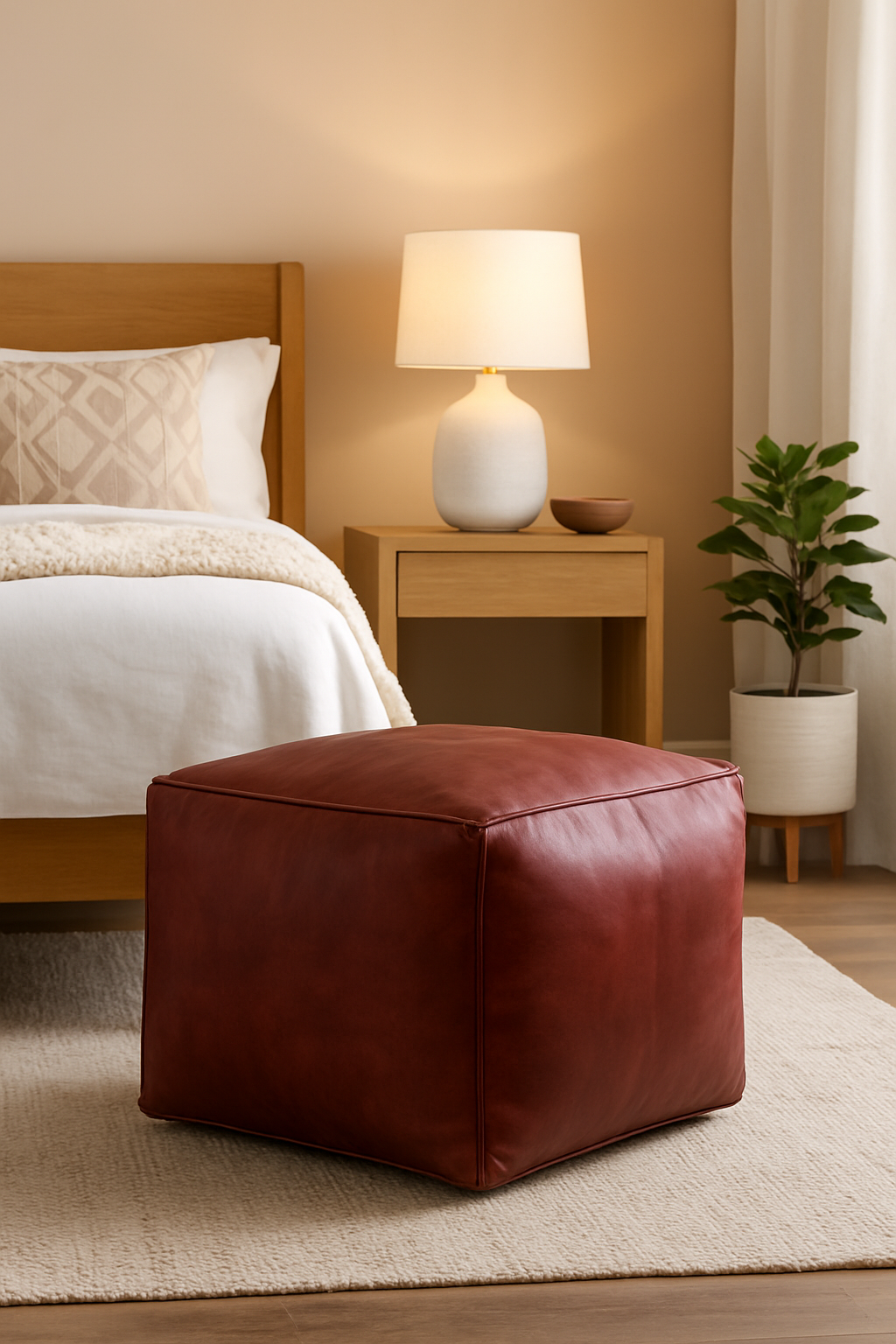 Dune Rouge Square Moroccan Leather Ottoman