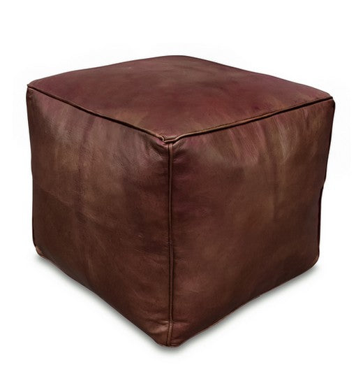 Dusk Brown Square Moroccan Leather Ottoman