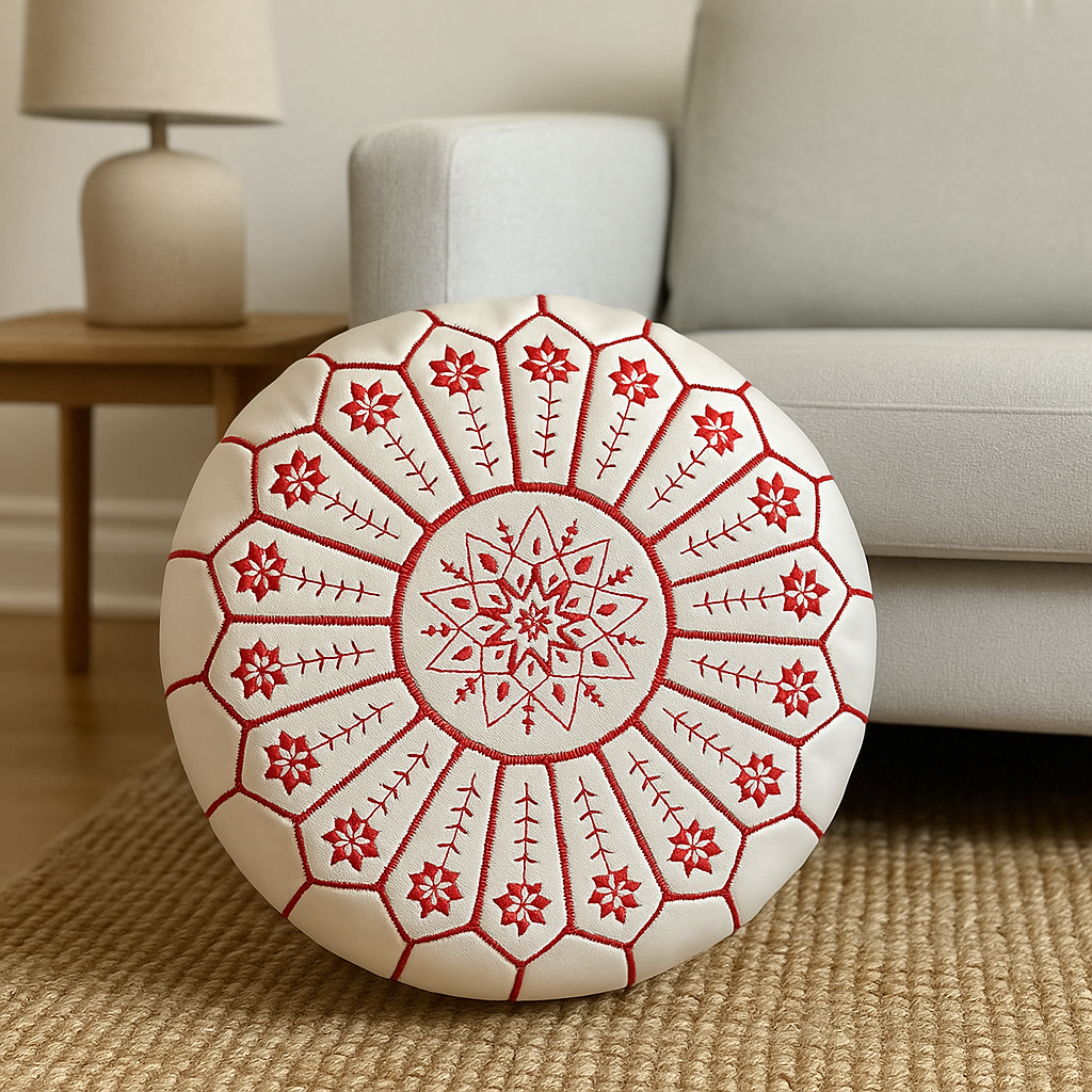 Ivory Kasbah Moroccan leather Ottoman Pouffe