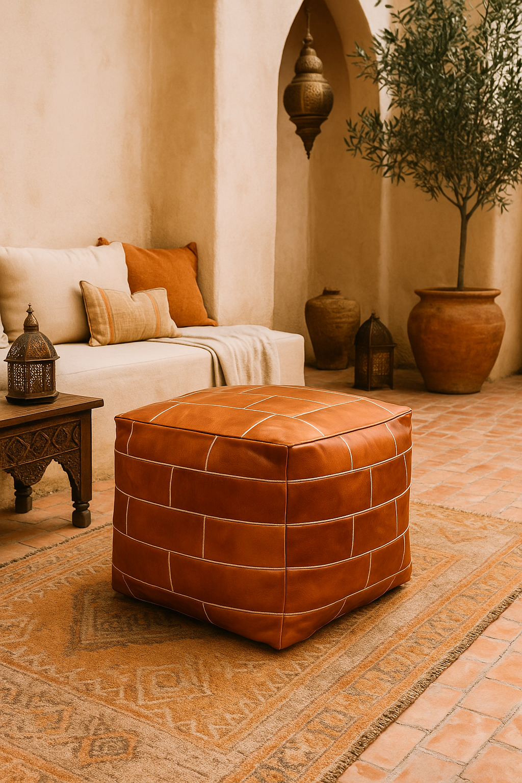 Kasbah Brick Square Moroccan Leather Ottoman