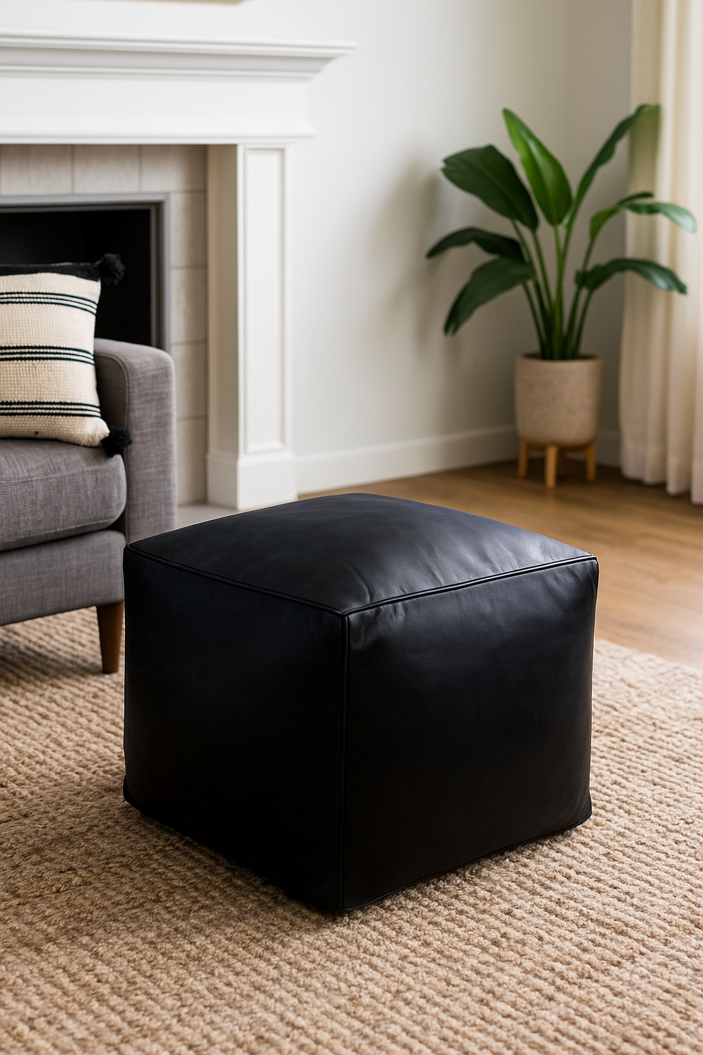 Midnight Square Moroccan Leather Ottoman