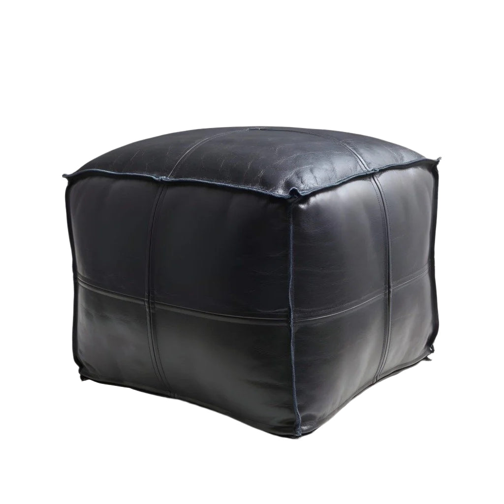 Onyx Stitch Square Moroccan Leather Ottoman