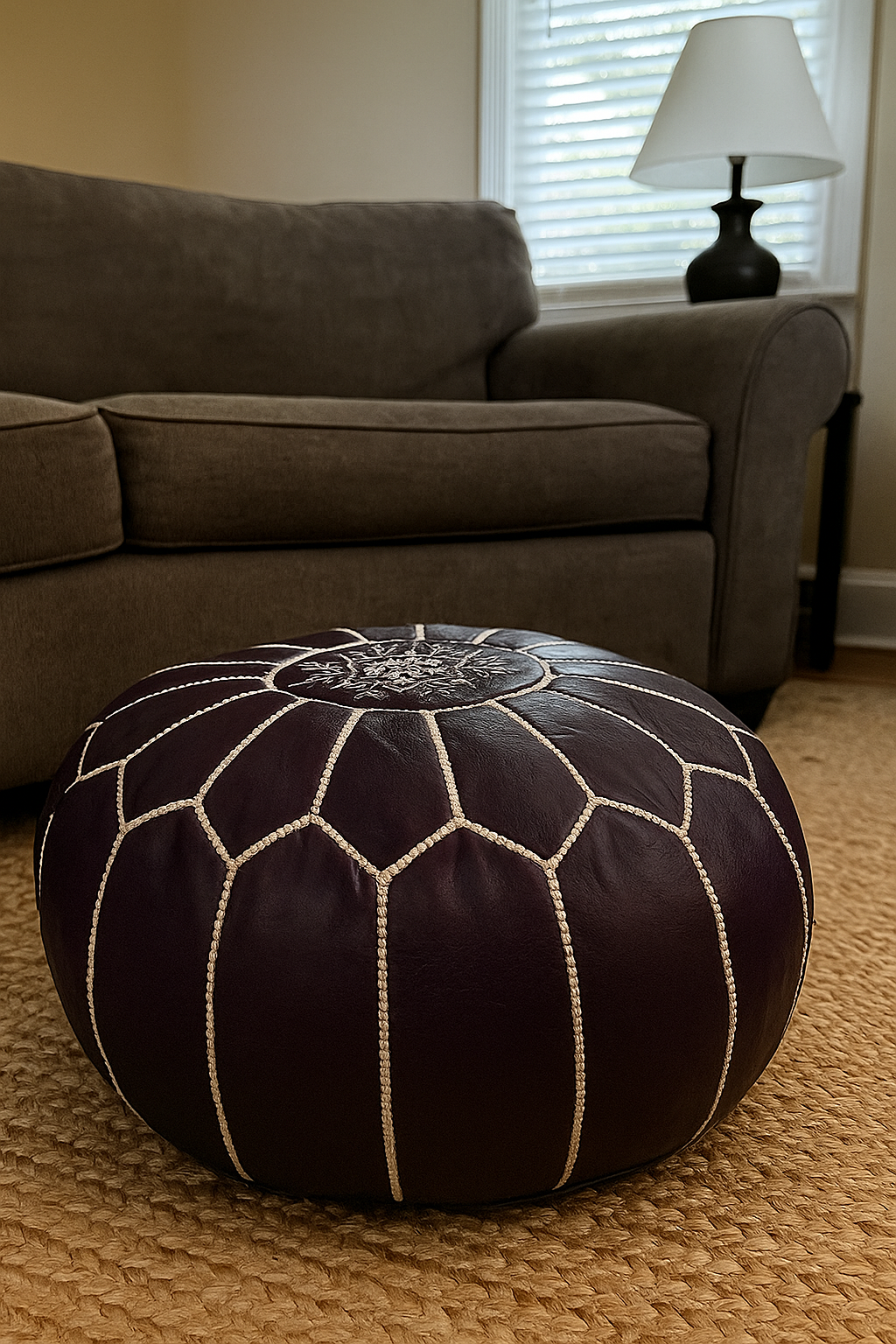 Purple Moon Moroccan leather Ottoman Pouffe